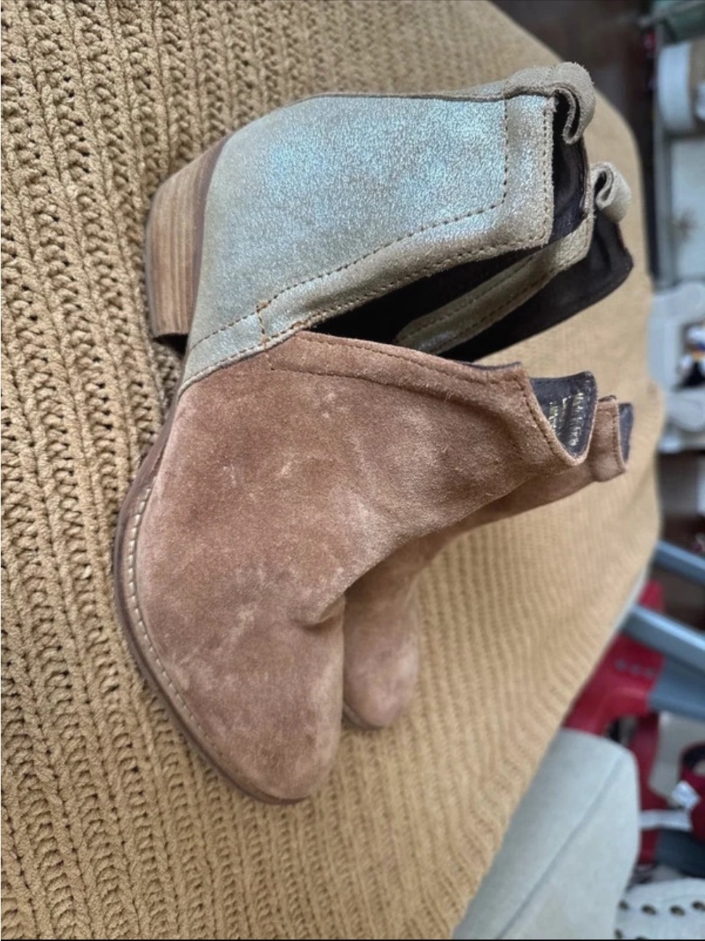Women's Two-Tone Suede Ankle Booties in Brown and Light Gray